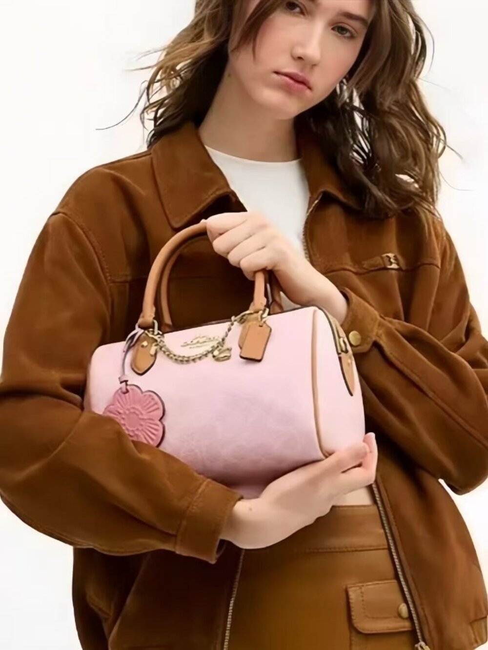 Coach Medium Rowan Satchel In Signature Canvas Powder Pink With Charms - Picture 5 of 11